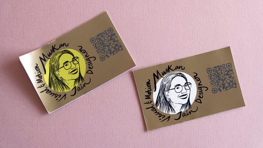two riso print cards on pink background