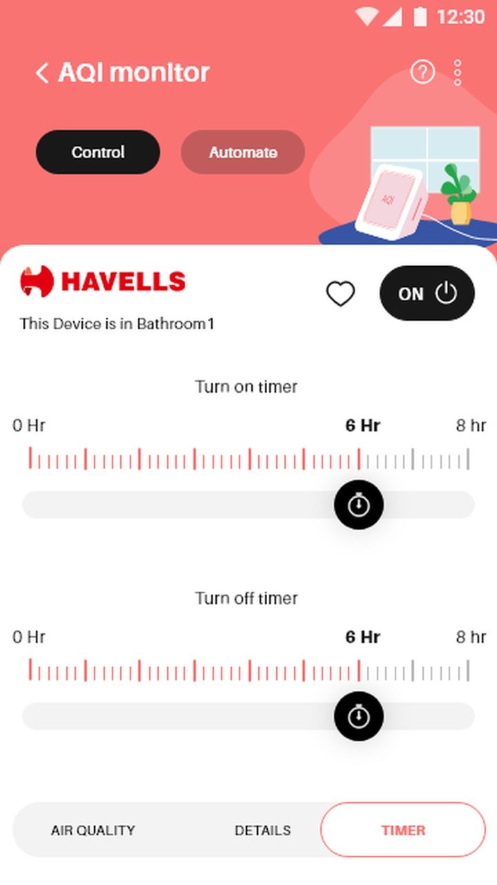 AQI Monitor screen — Havells app